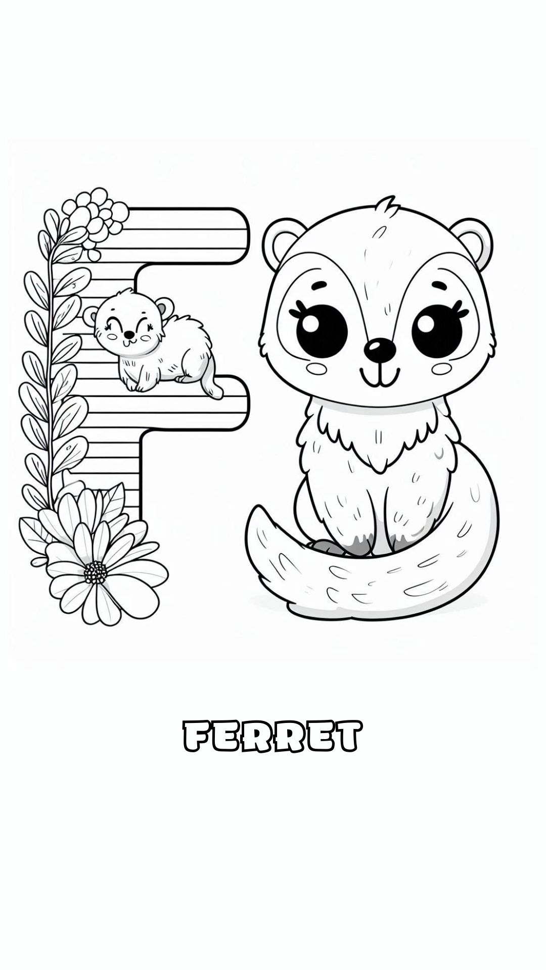 Letter F kleurplaat – Ferret