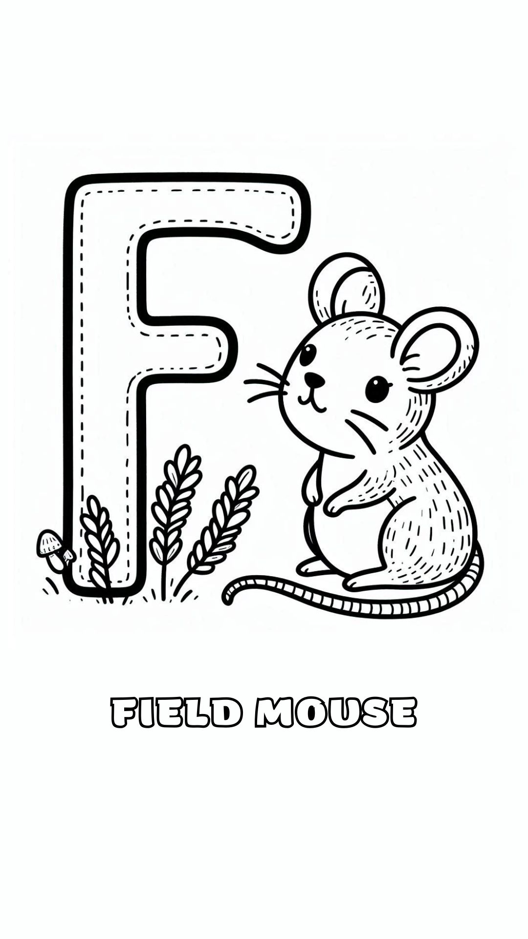 Letter F kleurplaat – Field Mouse