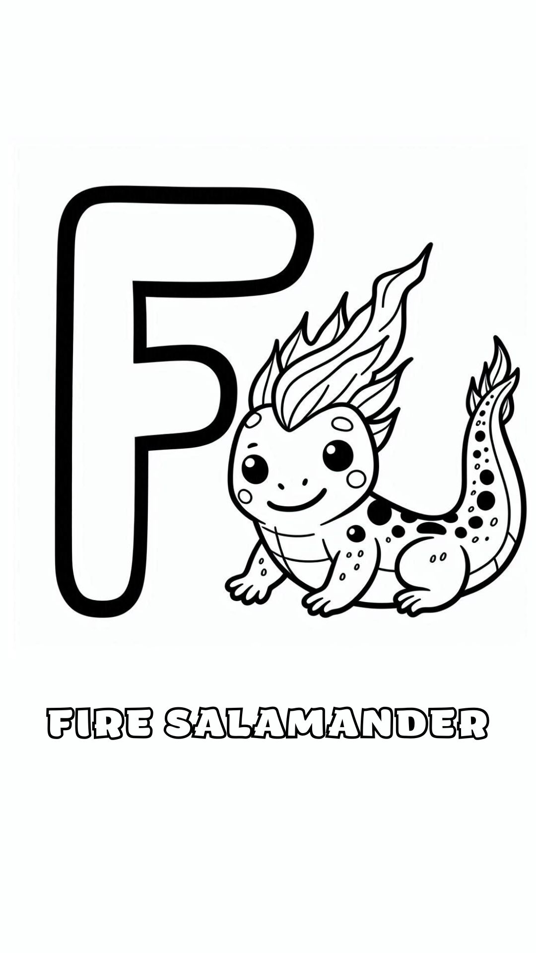 Letter F kleurplaat – Fire Salamander