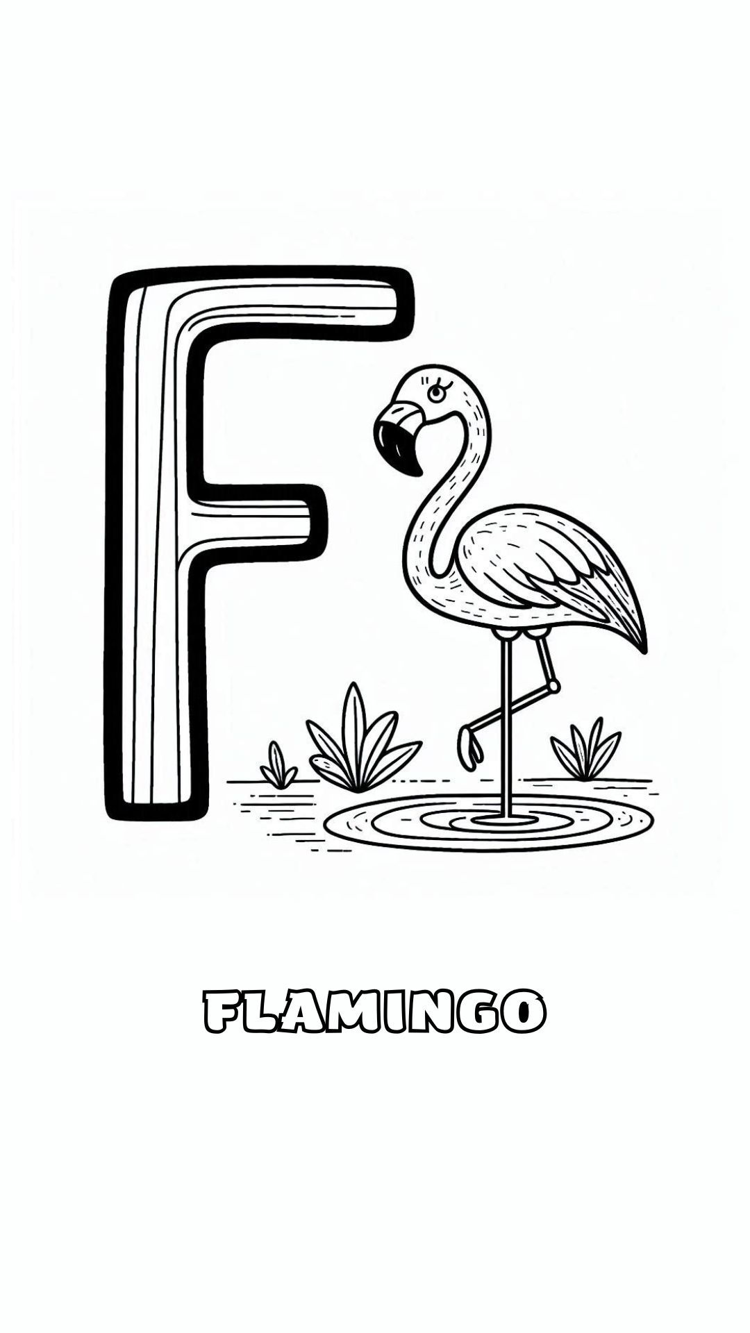 Letter F kleurplaat – Flamingo