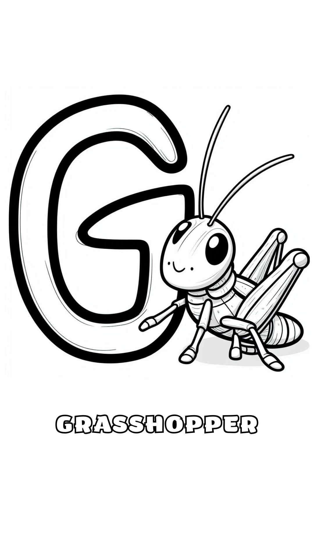 Letter G kleurplaat – Grasshopper