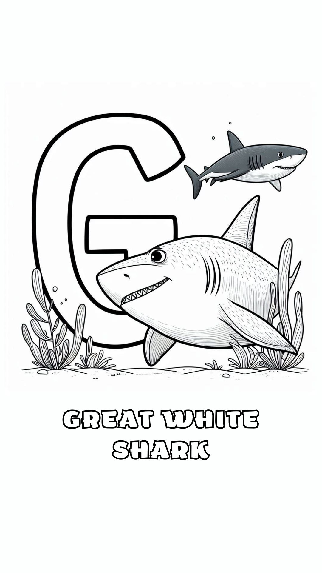 Letter G kleurplaat – Great White Shark