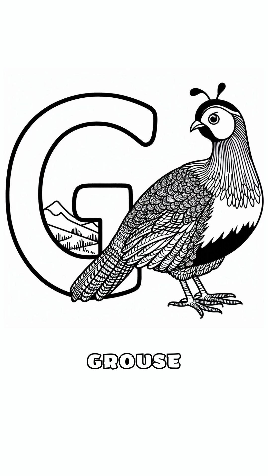 Letter G kleurplaat – Grouse