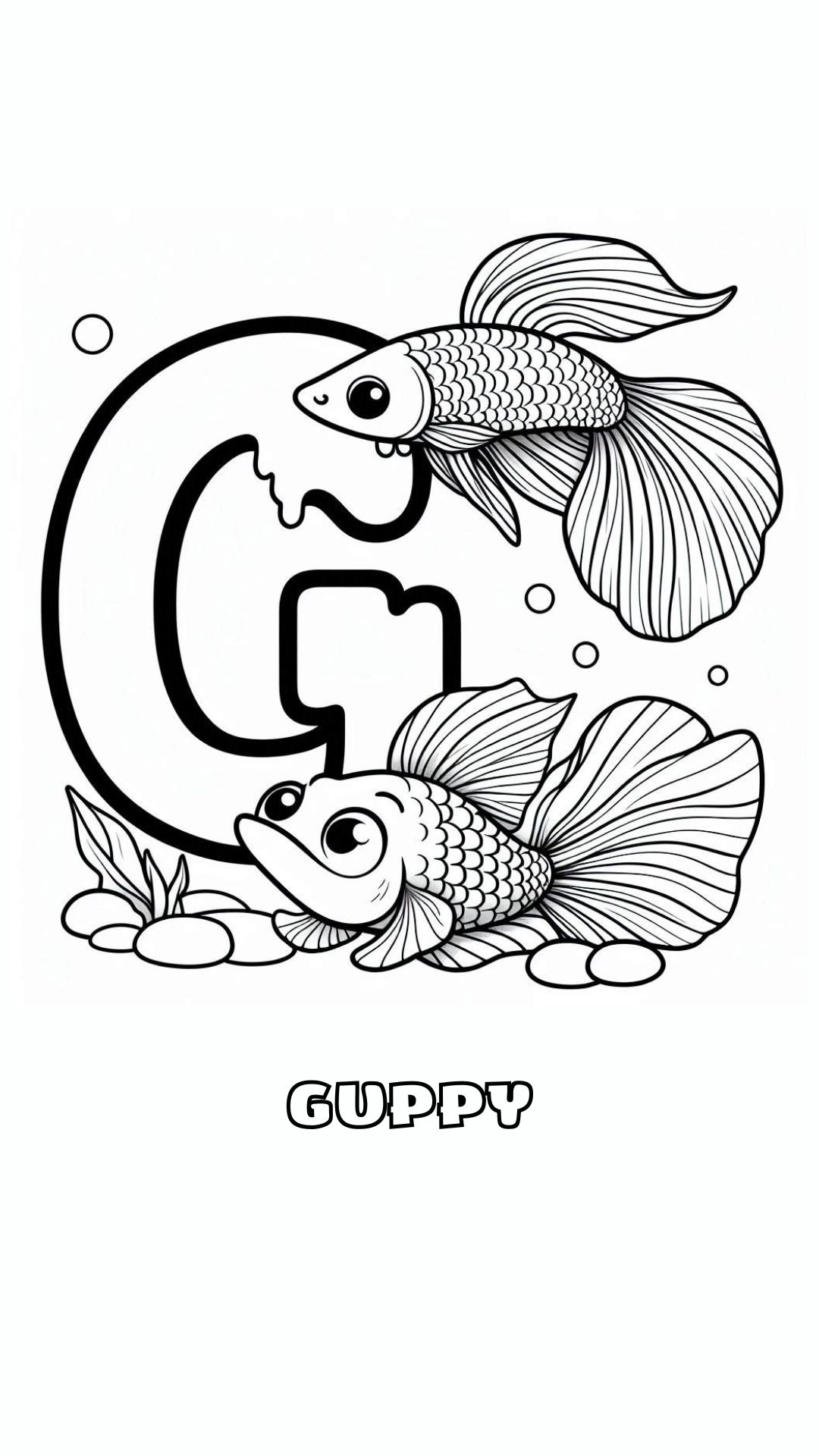 Letter G kleurplaat – Guppy