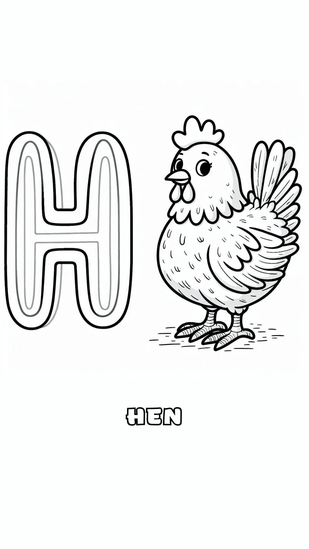 Letter H kleurplaat – Hen