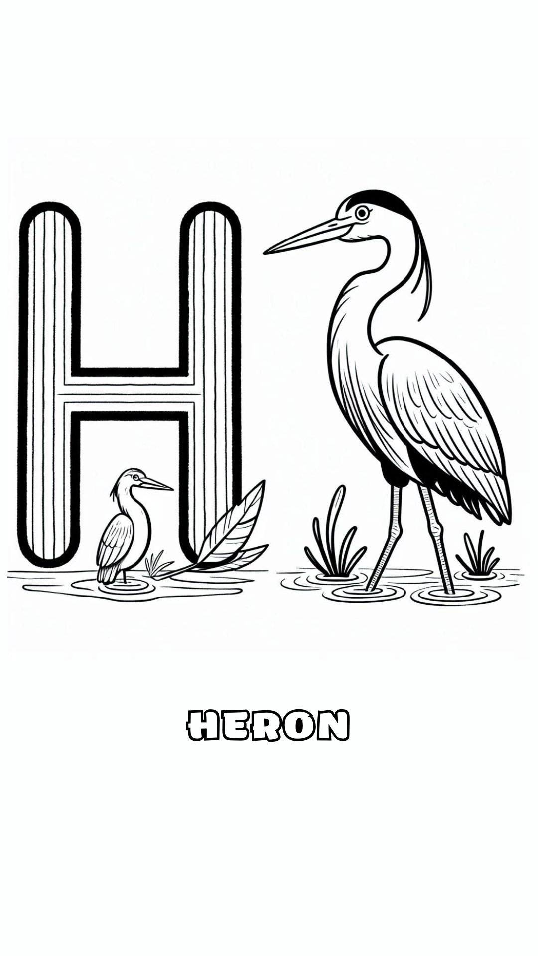 Letter H kleurplaat – Heron