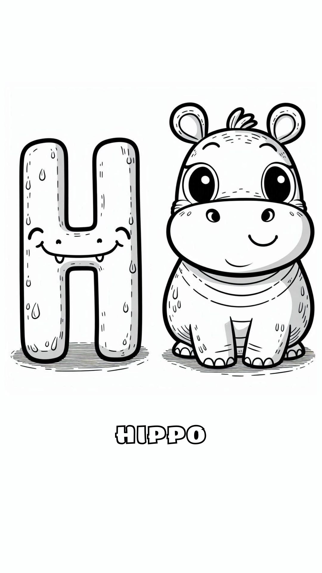 Letter H kleurplaat – Hippo