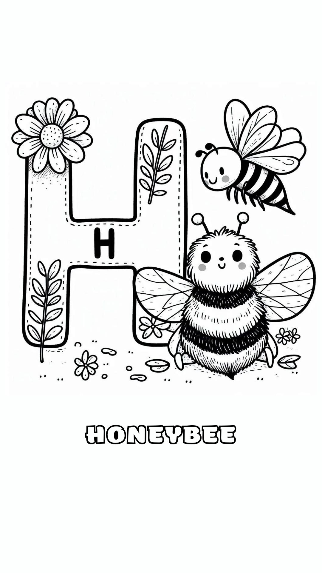 Letter H kleurplaat – Honeybee