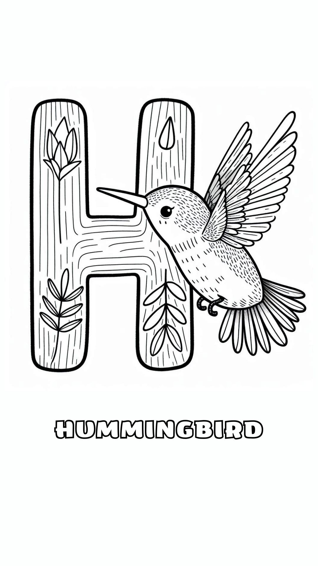 Letter H kleurplaat – Hummingbird