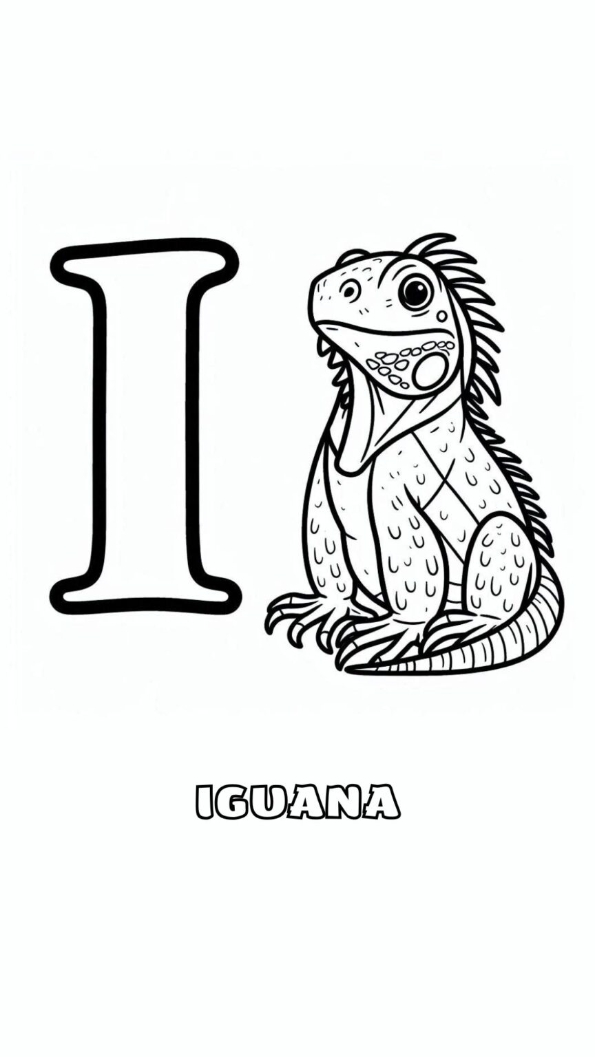 Página para colorir de animais com letra I para as crianças estudarem