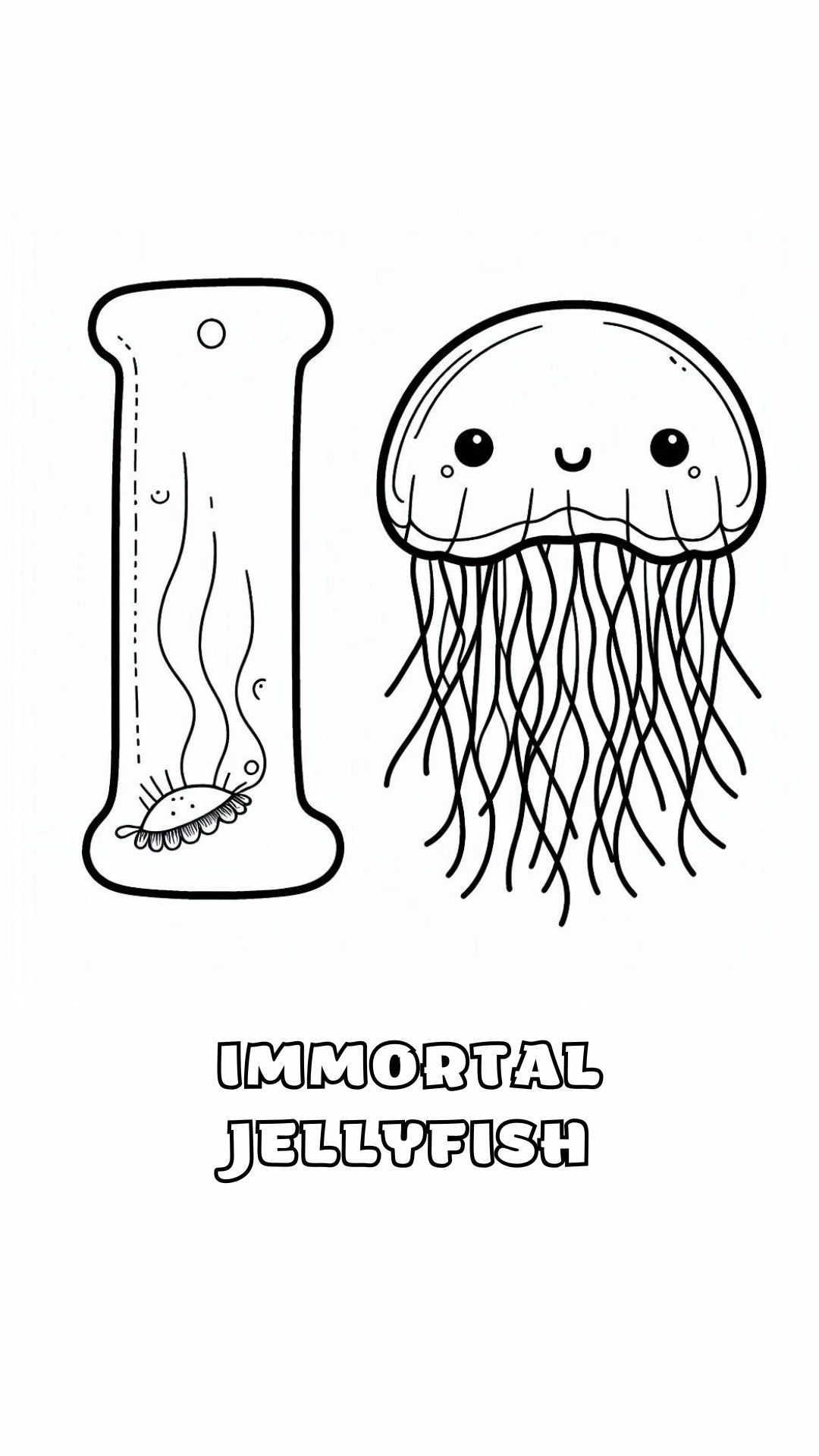 Letter I kleurplaat – Immortal Jellyfish