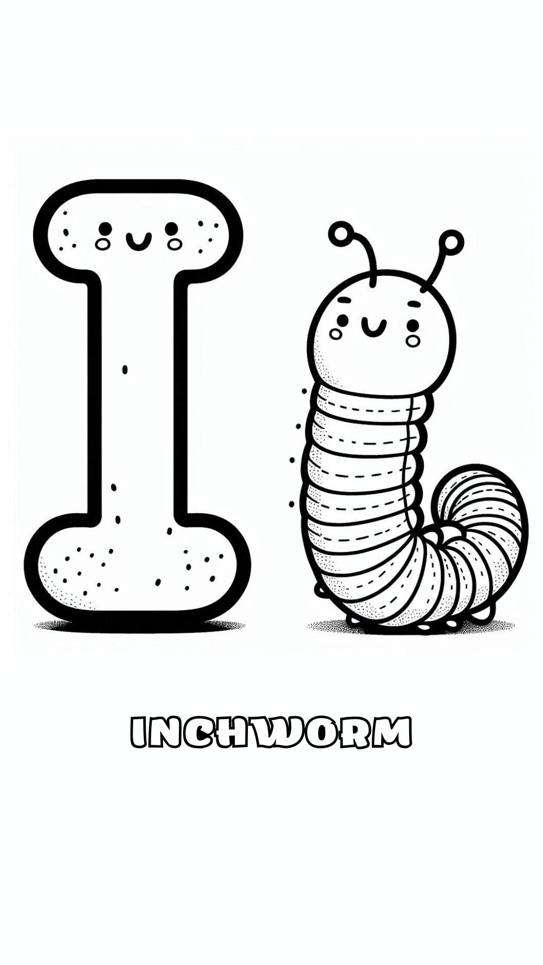 Letter I kleurplaat – Inchworm