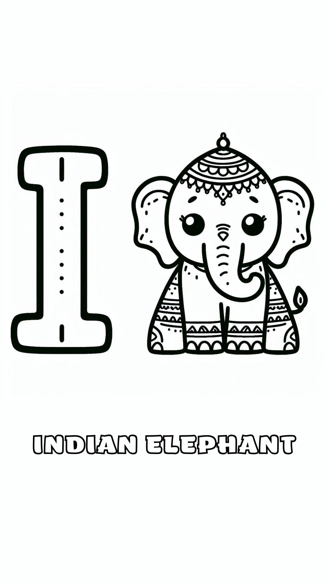 Letter I kleurplaat – Indian Elephant