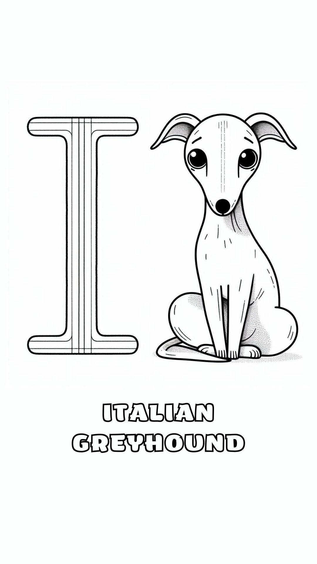 Letter I kleurplaat – Italian Greyhound