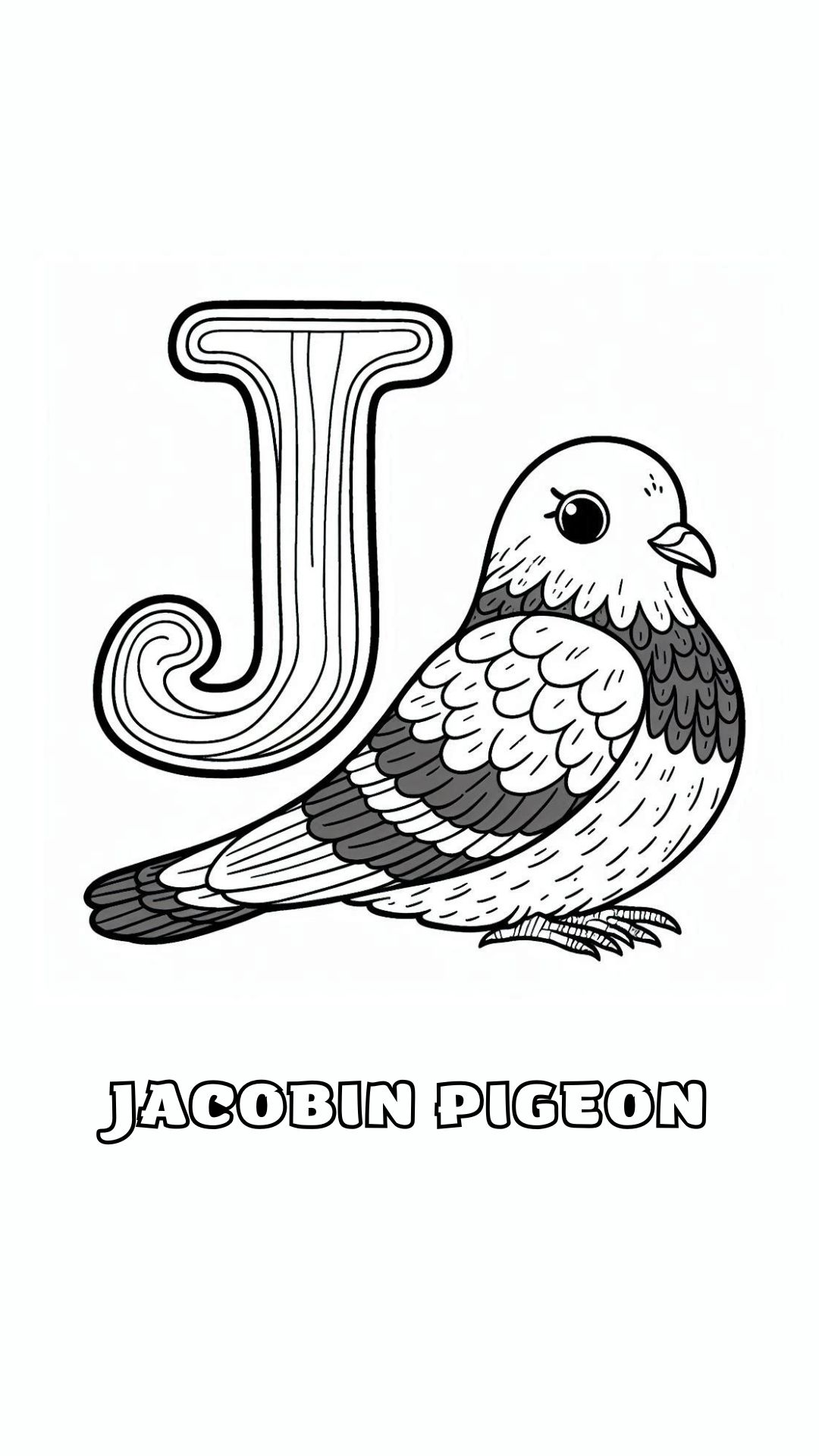 Letter J kleurplaat – Jacobin Pigeon