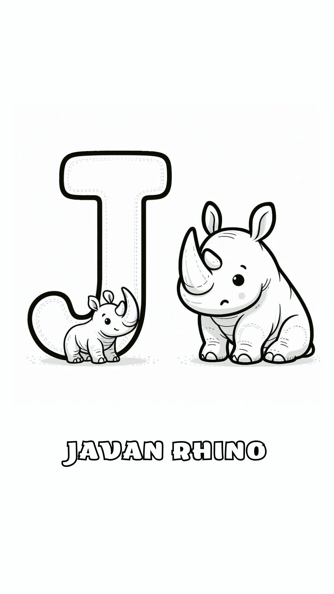 Letter J kleurplaat – Javan Rhino