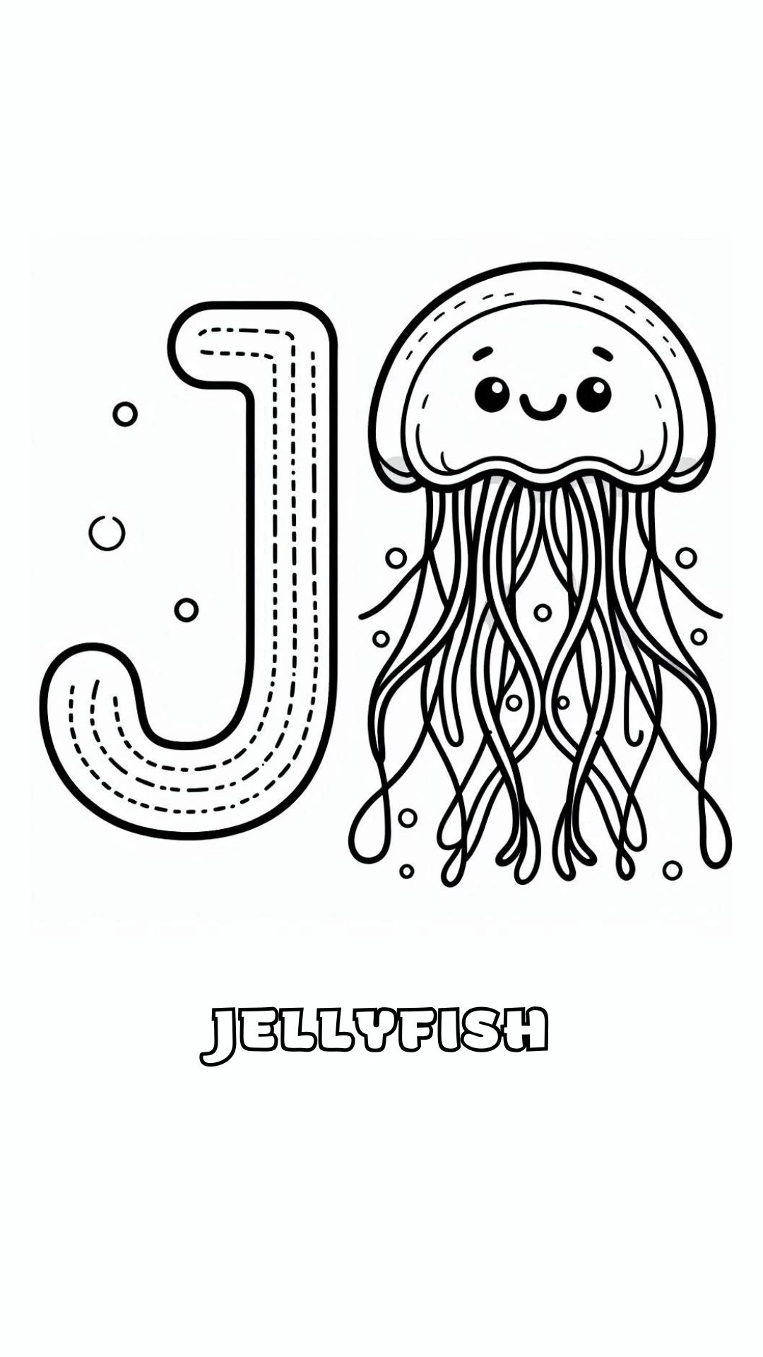 Letter J kleurplaat – Jellyfish