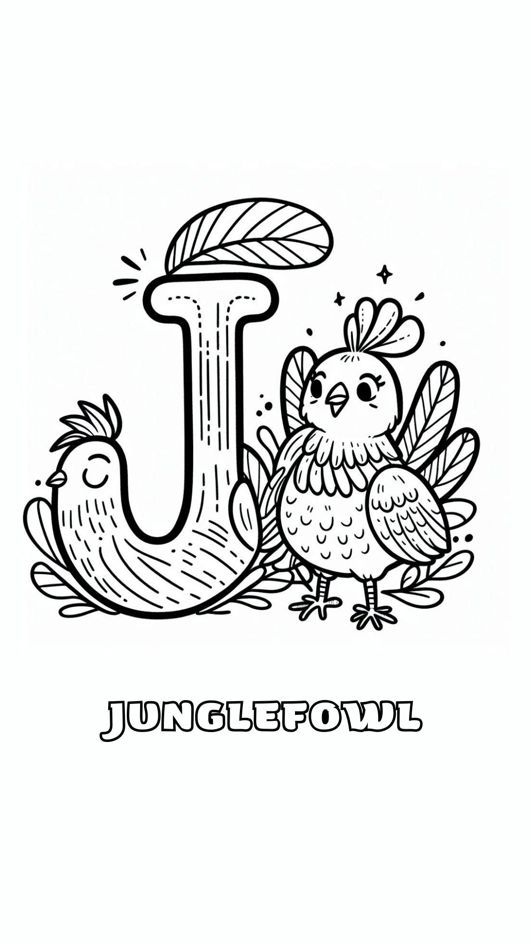 Letter J kleurplaat – Junglefowl