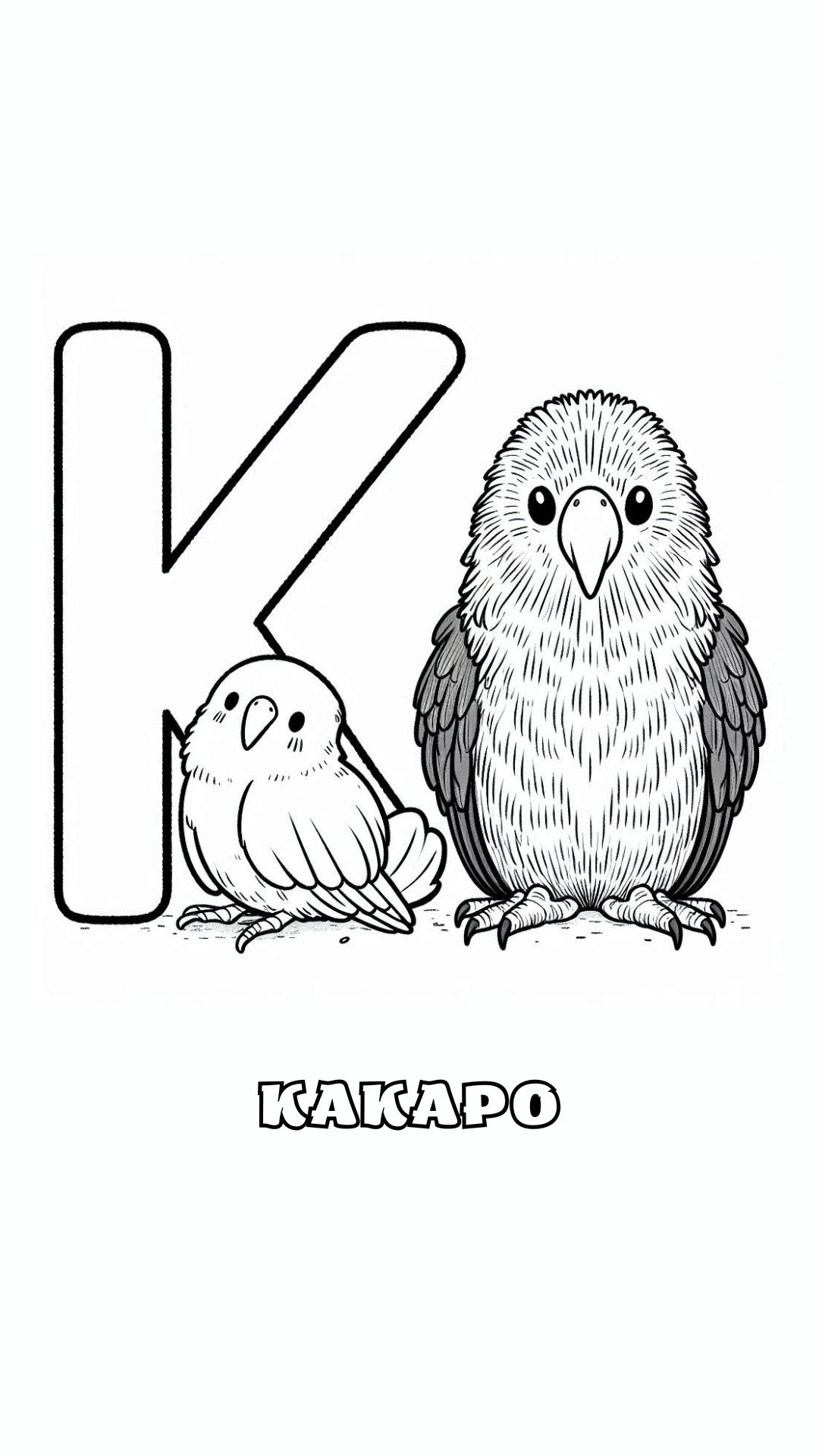 Letter K kleurplaat – Kakapo