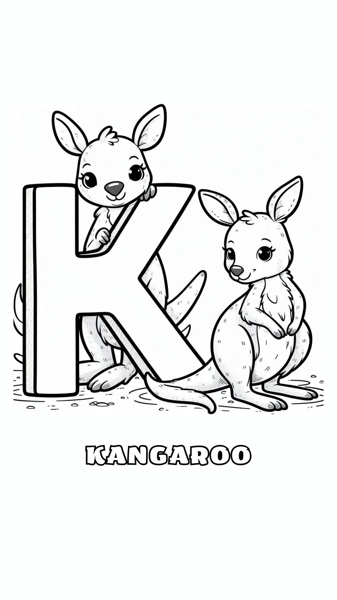 Letter K kleurplaat – Kangaroo