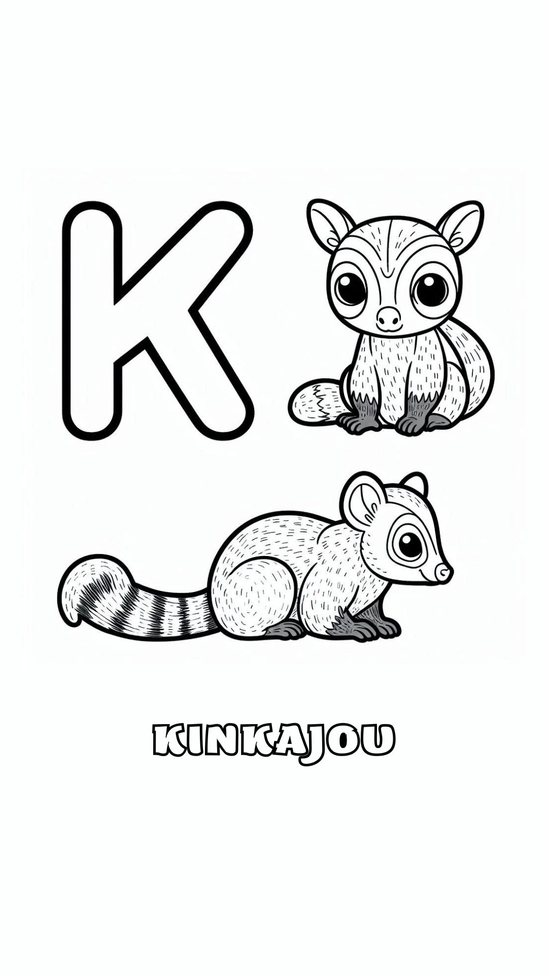 Letter K kleurplaat – Kinkajou