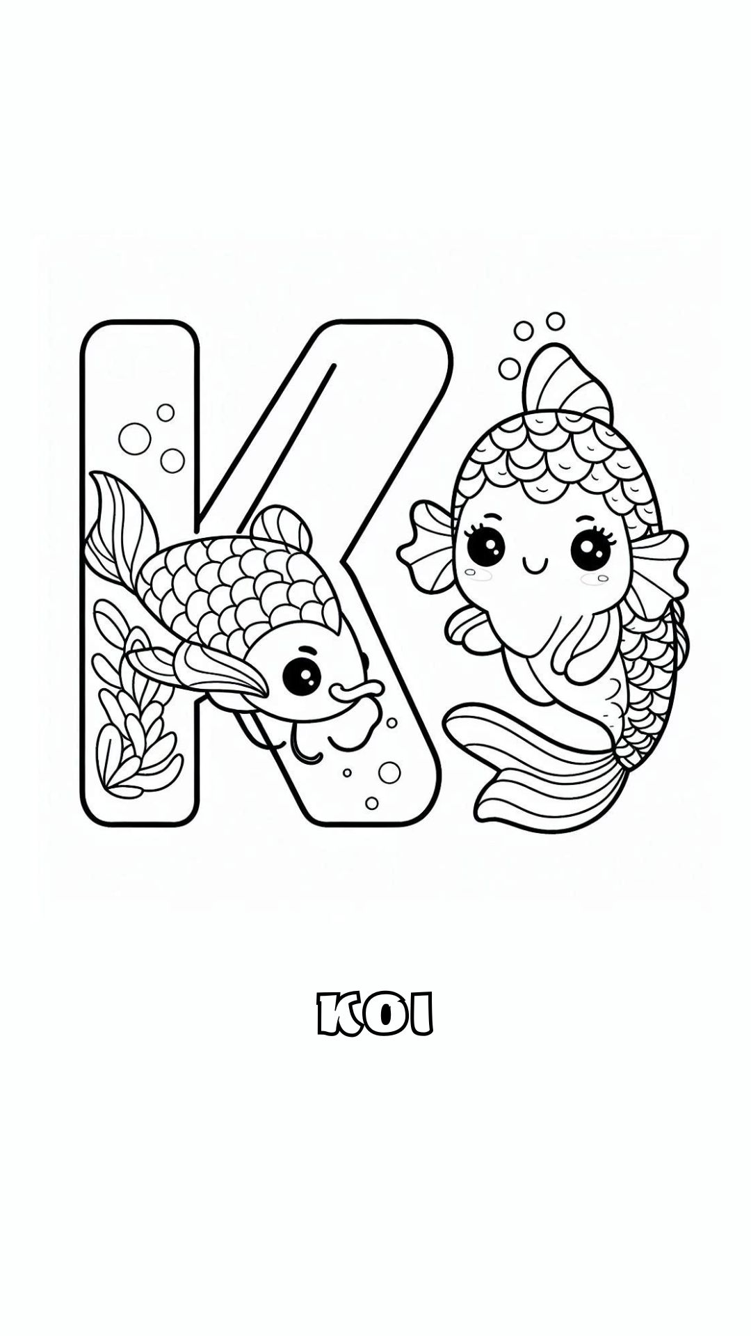 Letter K kleurplaat – Koi