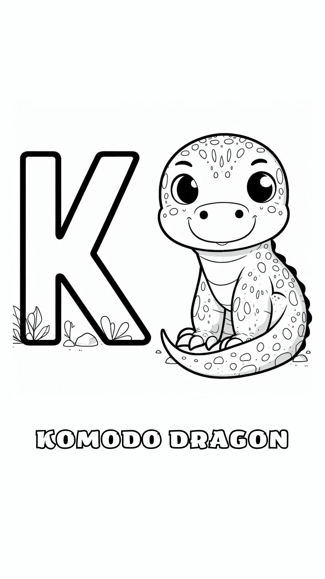 Letter K kleurplaat – Komodo Dragon