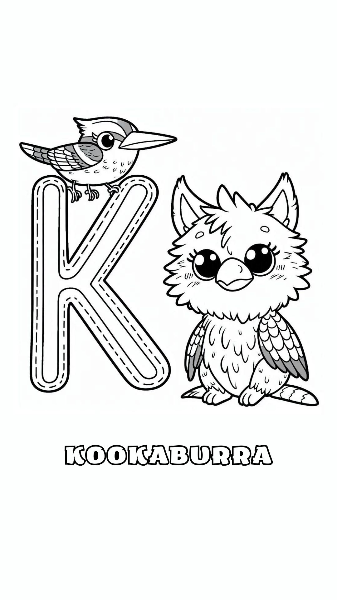 Letter K kleurplaat – Kookaburra