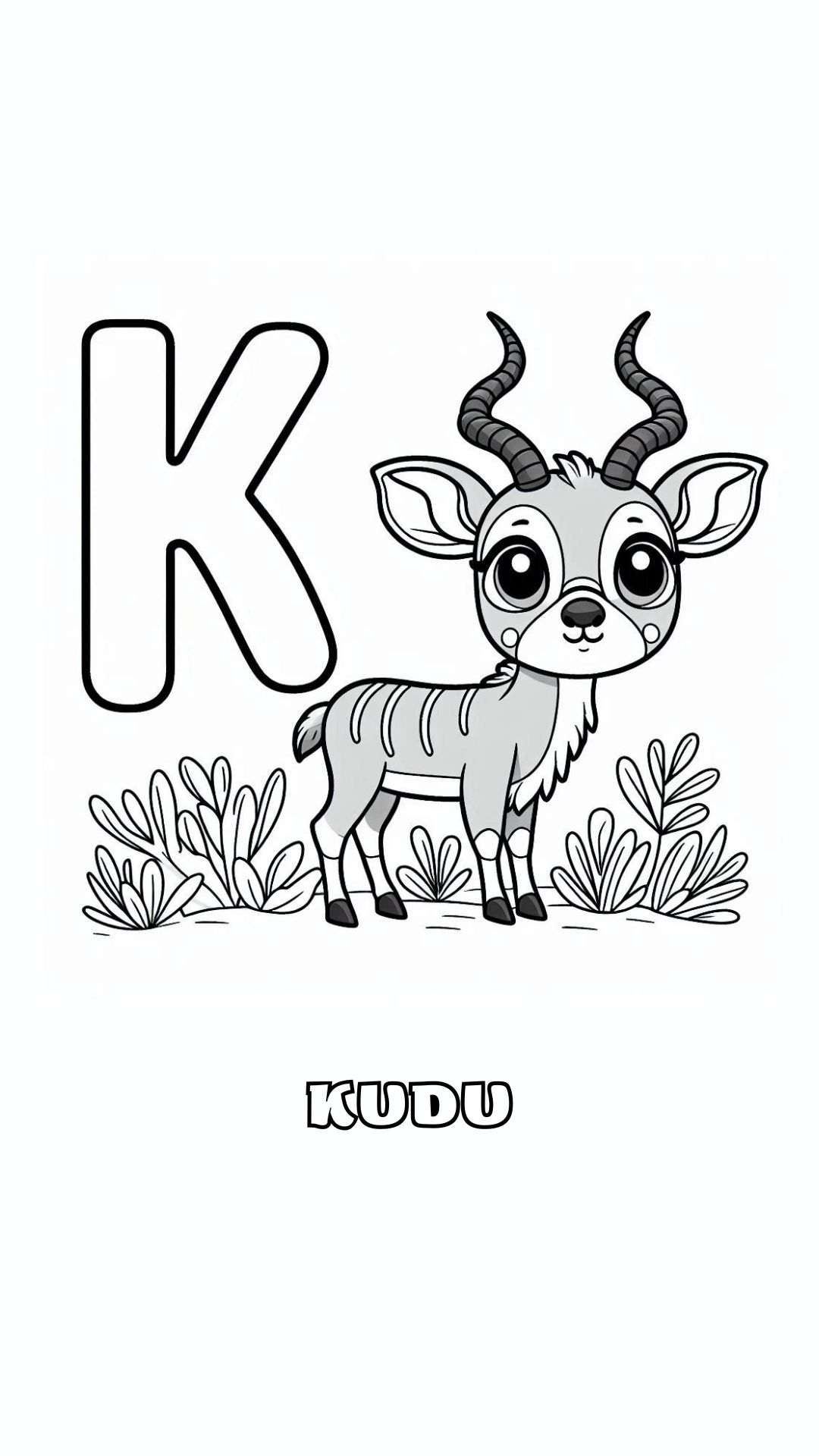 Letter K kleurplaat – Kudu