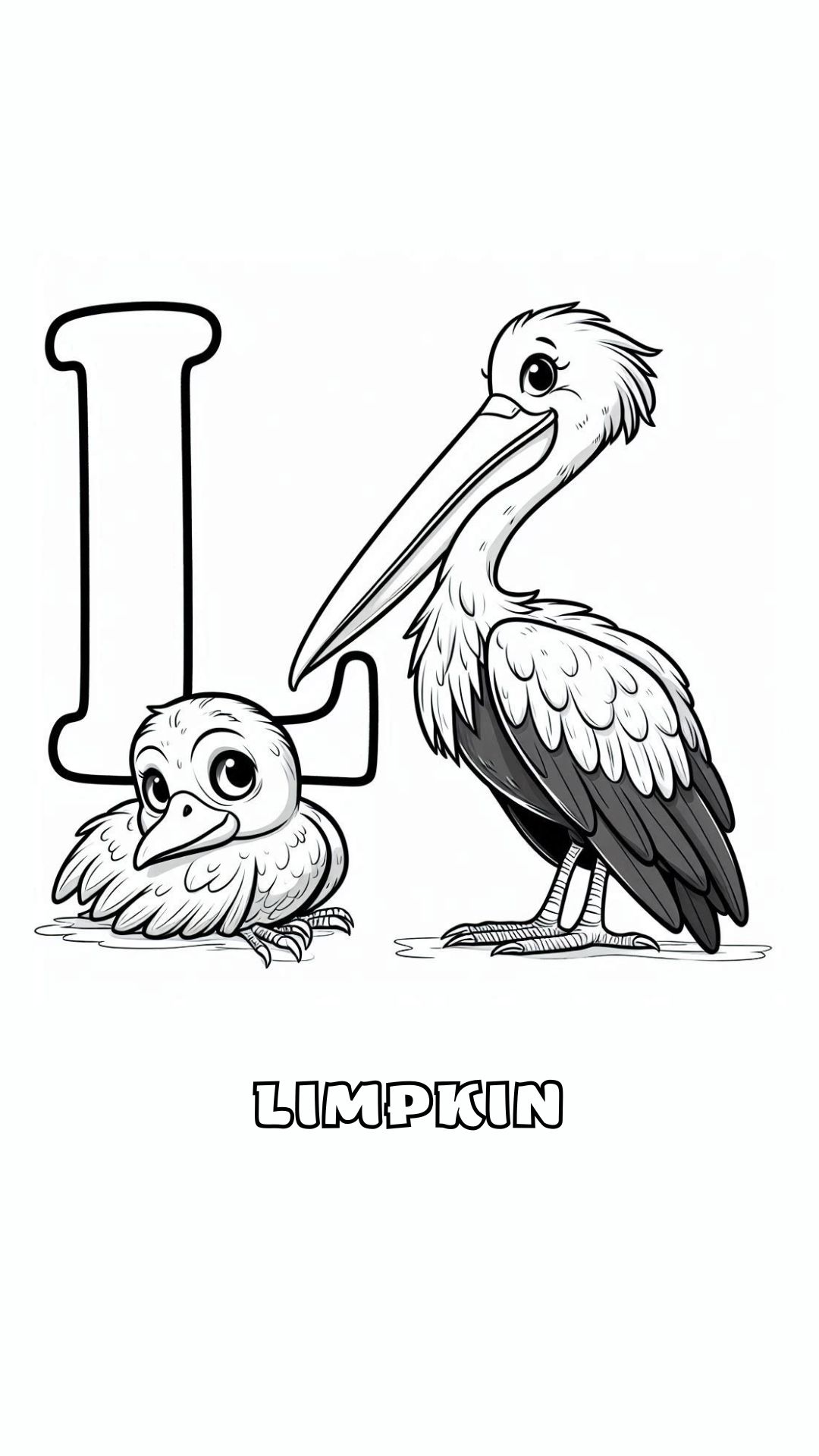 Letter L kleurplaat – Limpkin