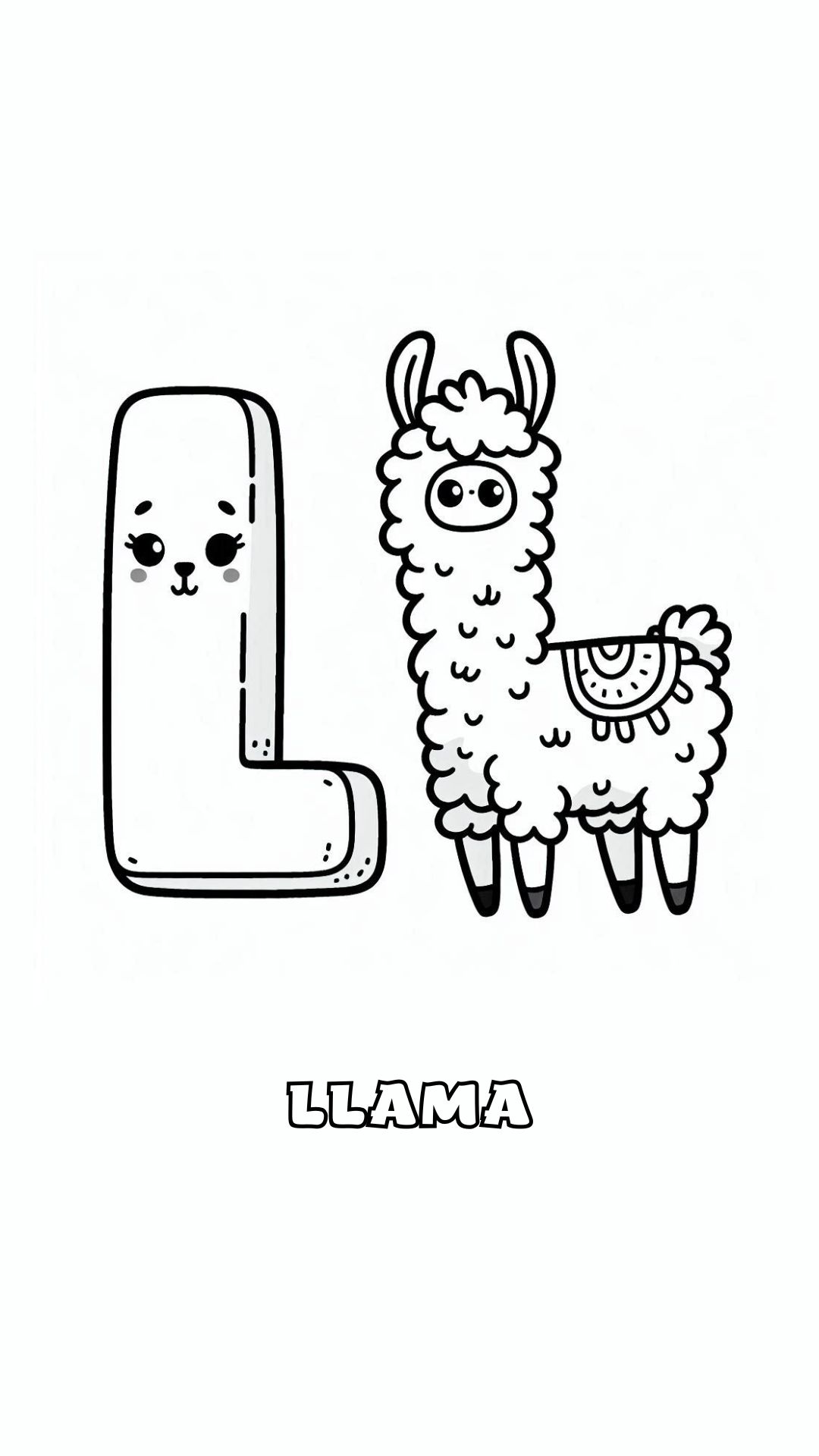 Letter L kleurplaat – Llama