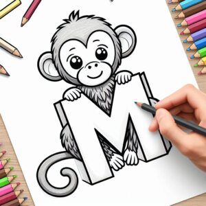 Letter M-dieren kleurplaat thumbnail