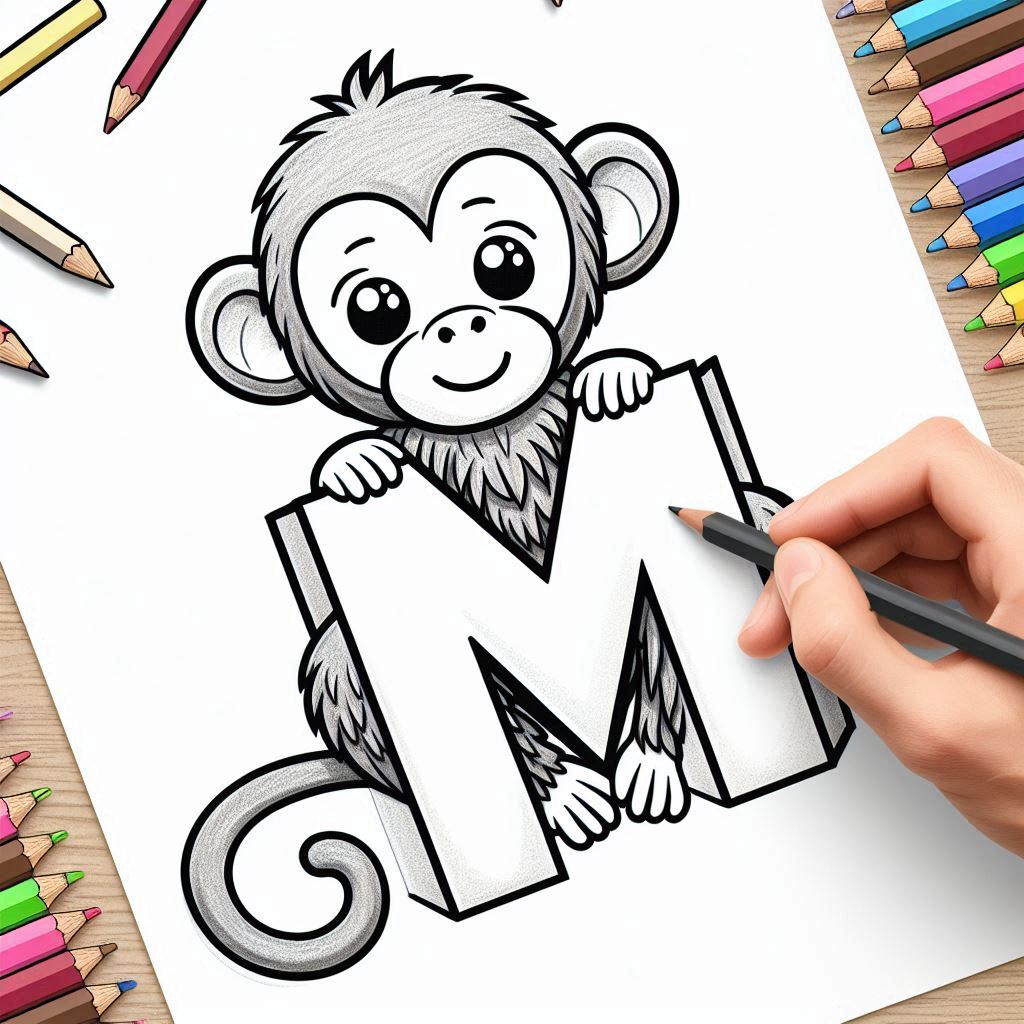 Letter M-dieren kleurplaat thumbnail