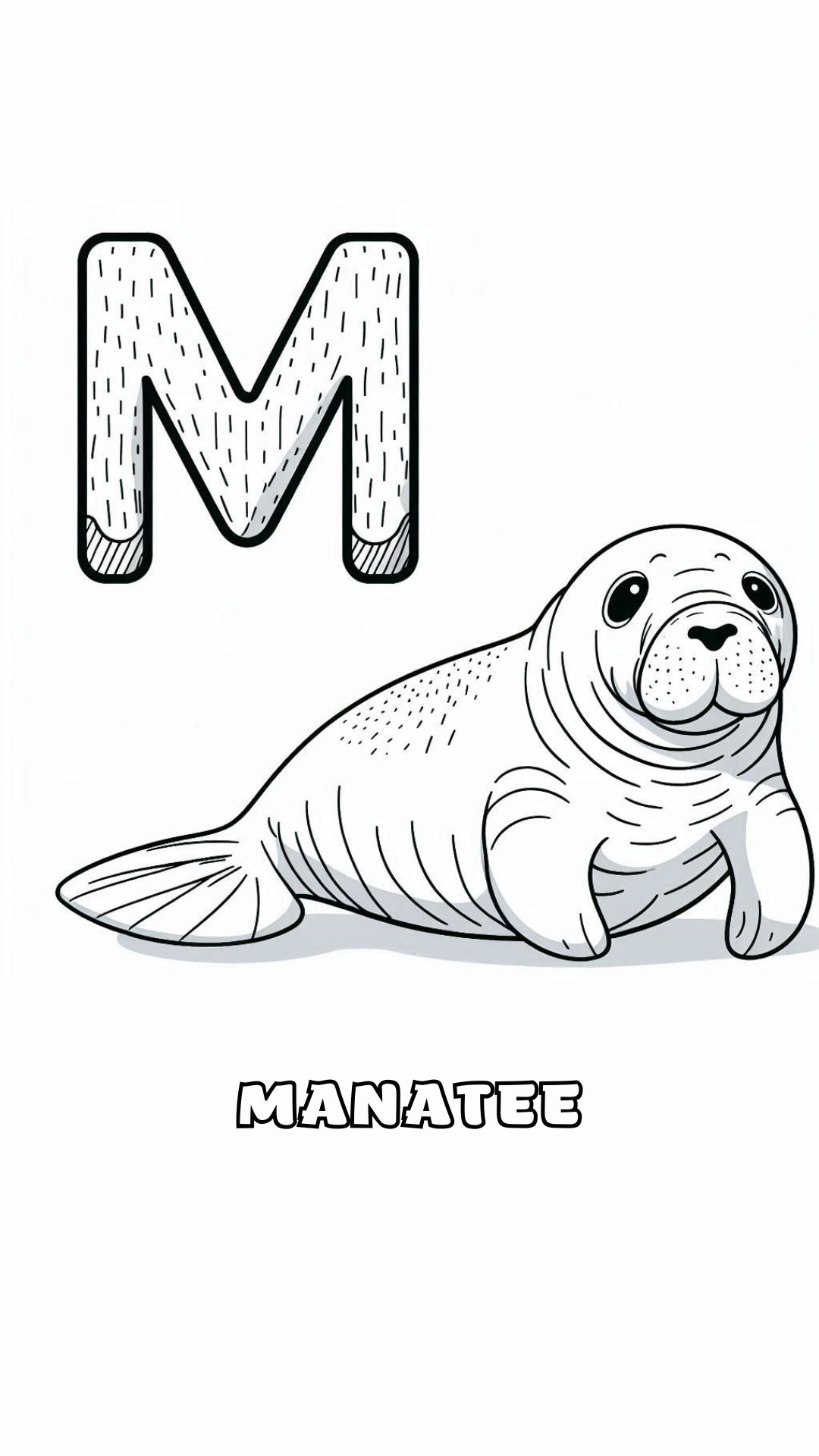 Letter M kleurplaat – Manatee