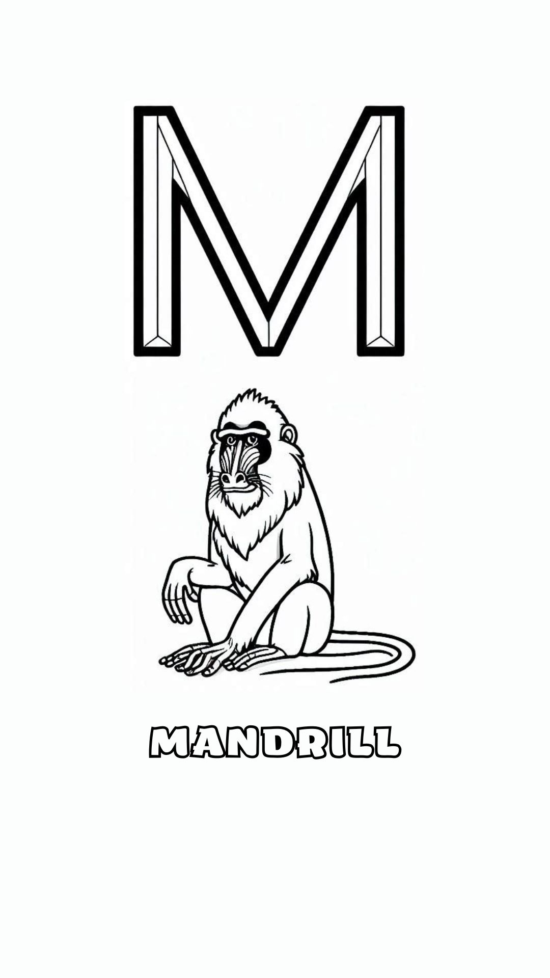 Letter M kleurplaat – Mandrill