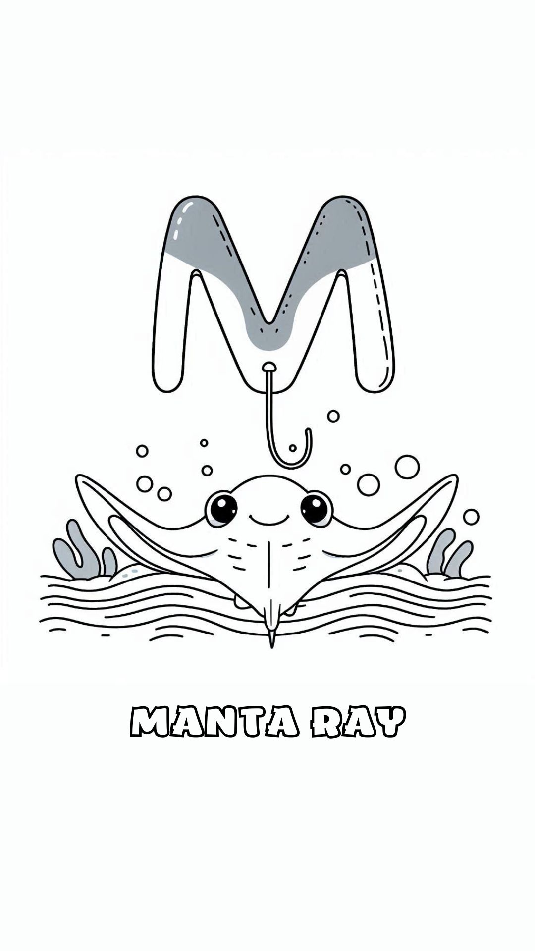 Letter M kleurplaat – Manta Ray 1