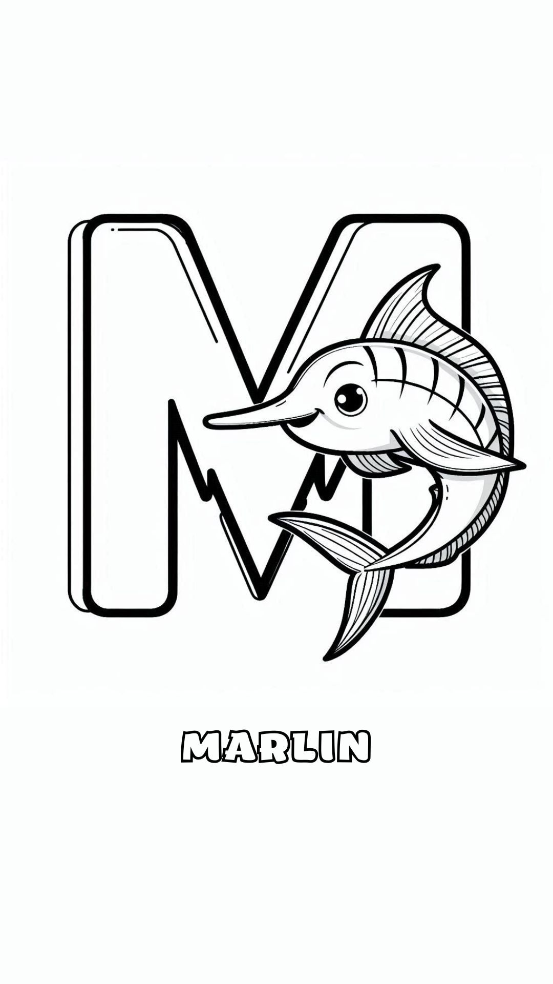 Letter M kleurplaat – Marlin