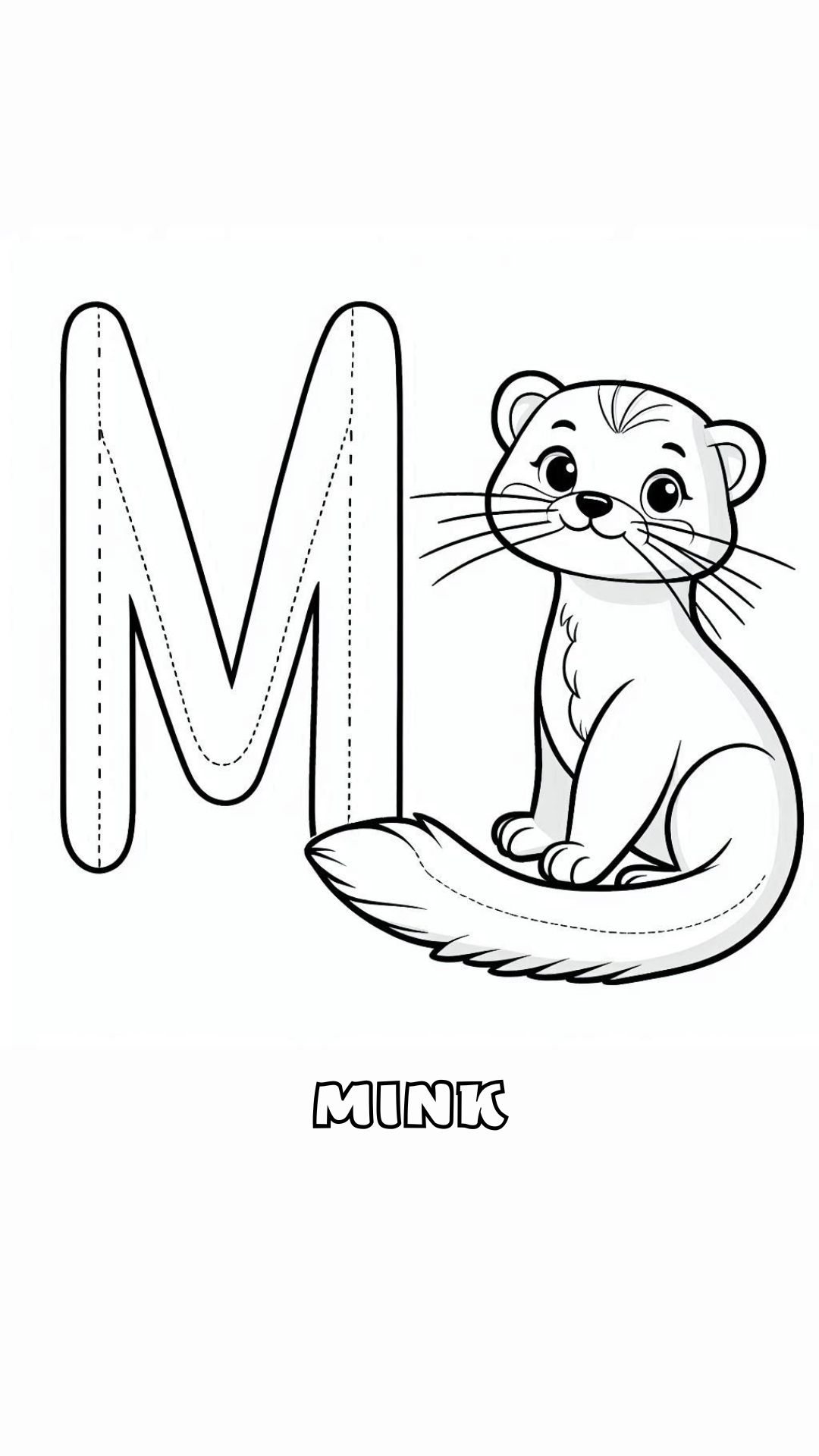 Letter M kleurplaat – Mink