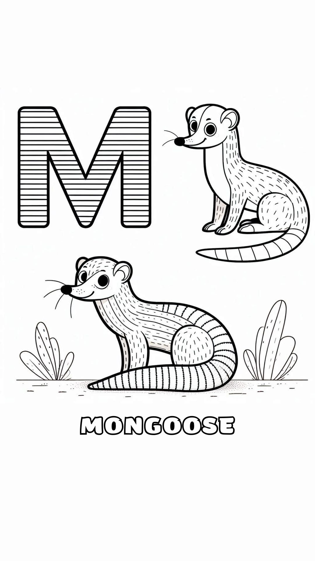 Letter M kleurplaat – Mongoose