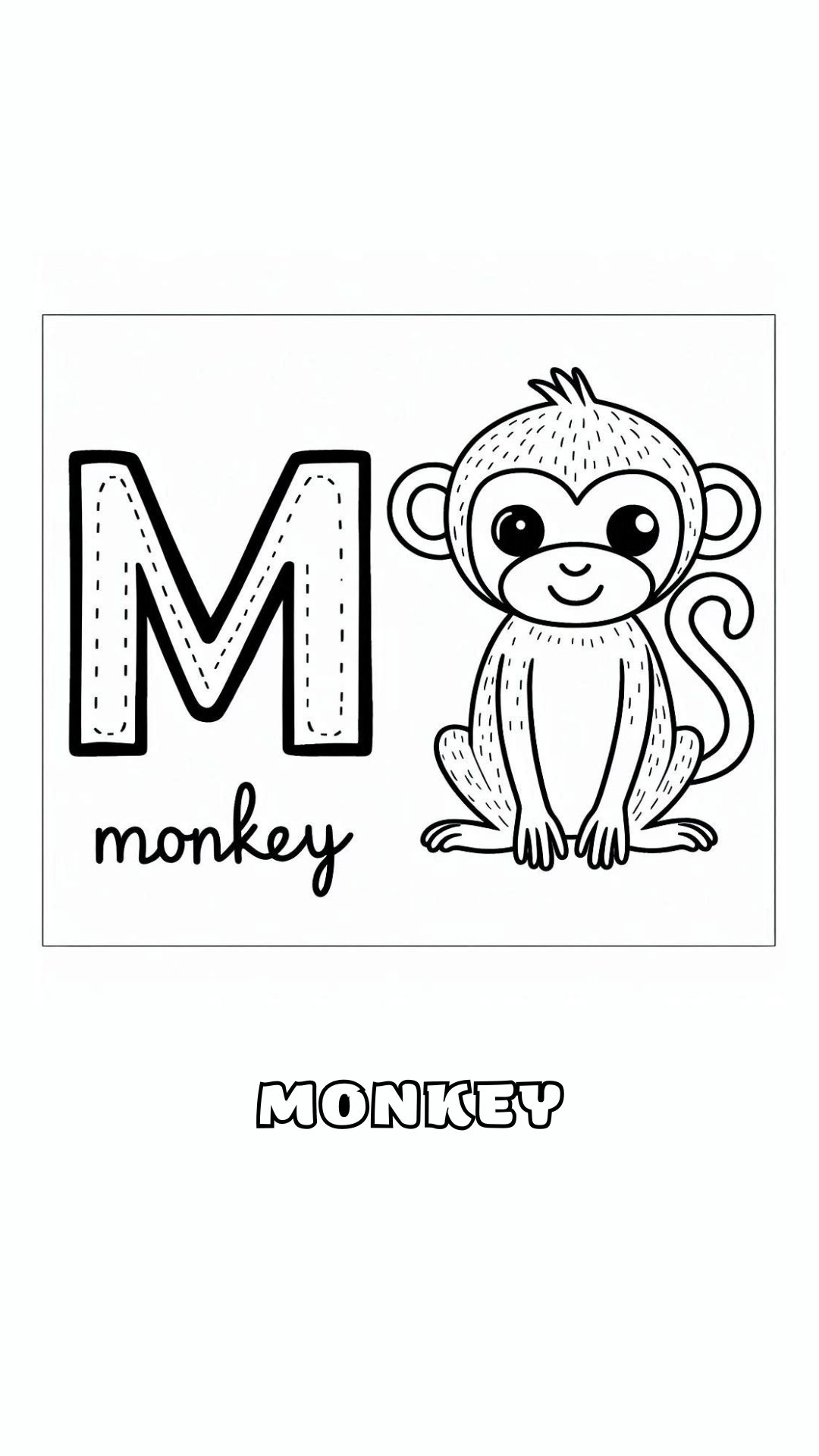 Letter M kleurplaat – Monkey