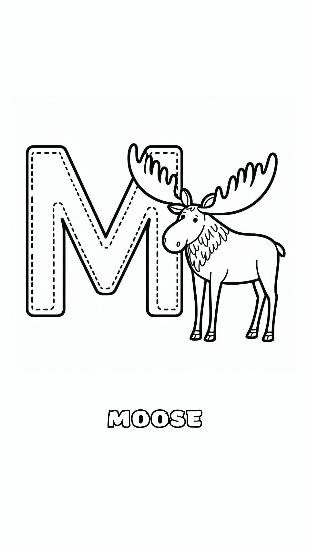 Letter M kleurplaat – Moose