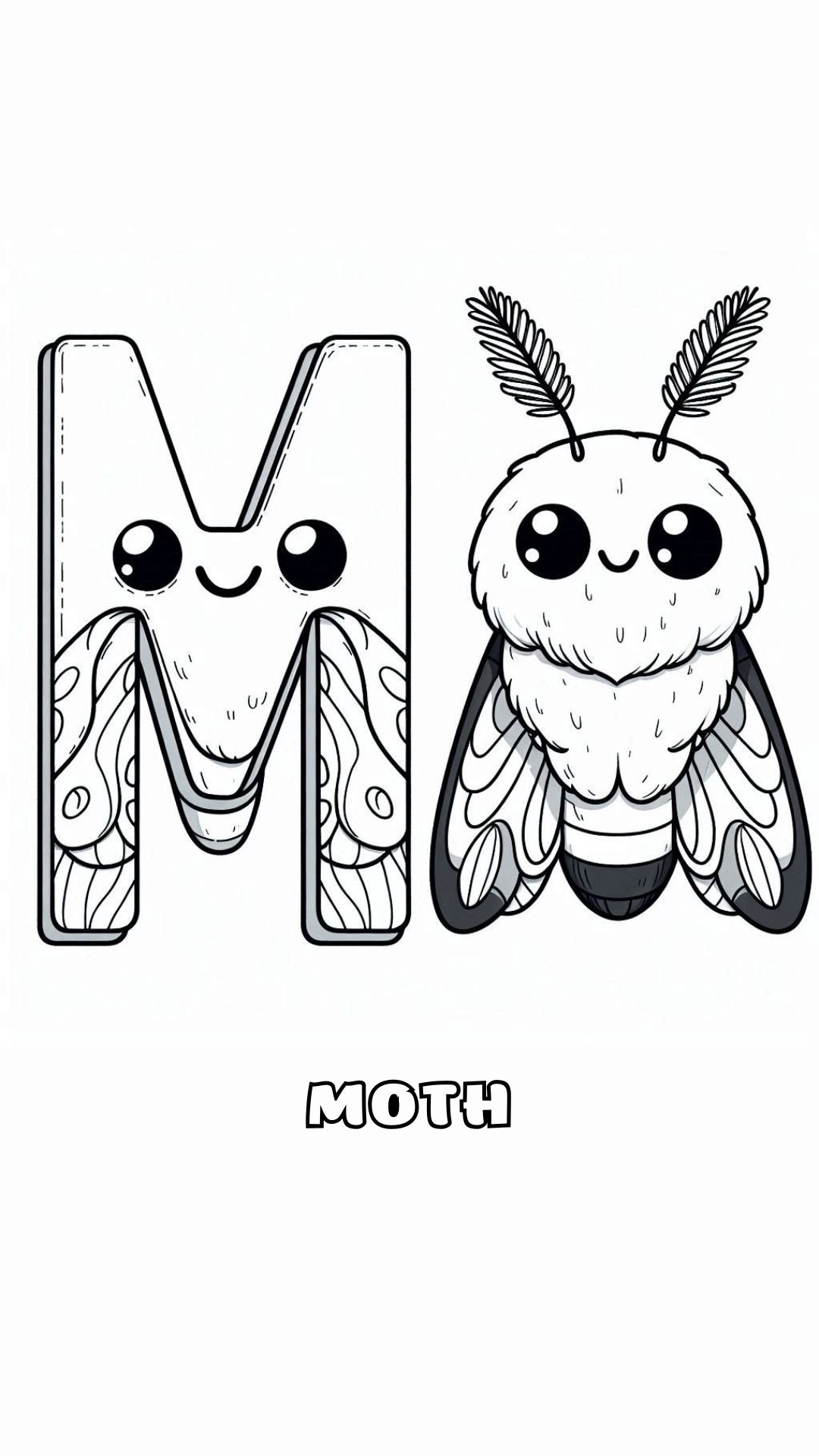 Letter M kleurplaat – Moth