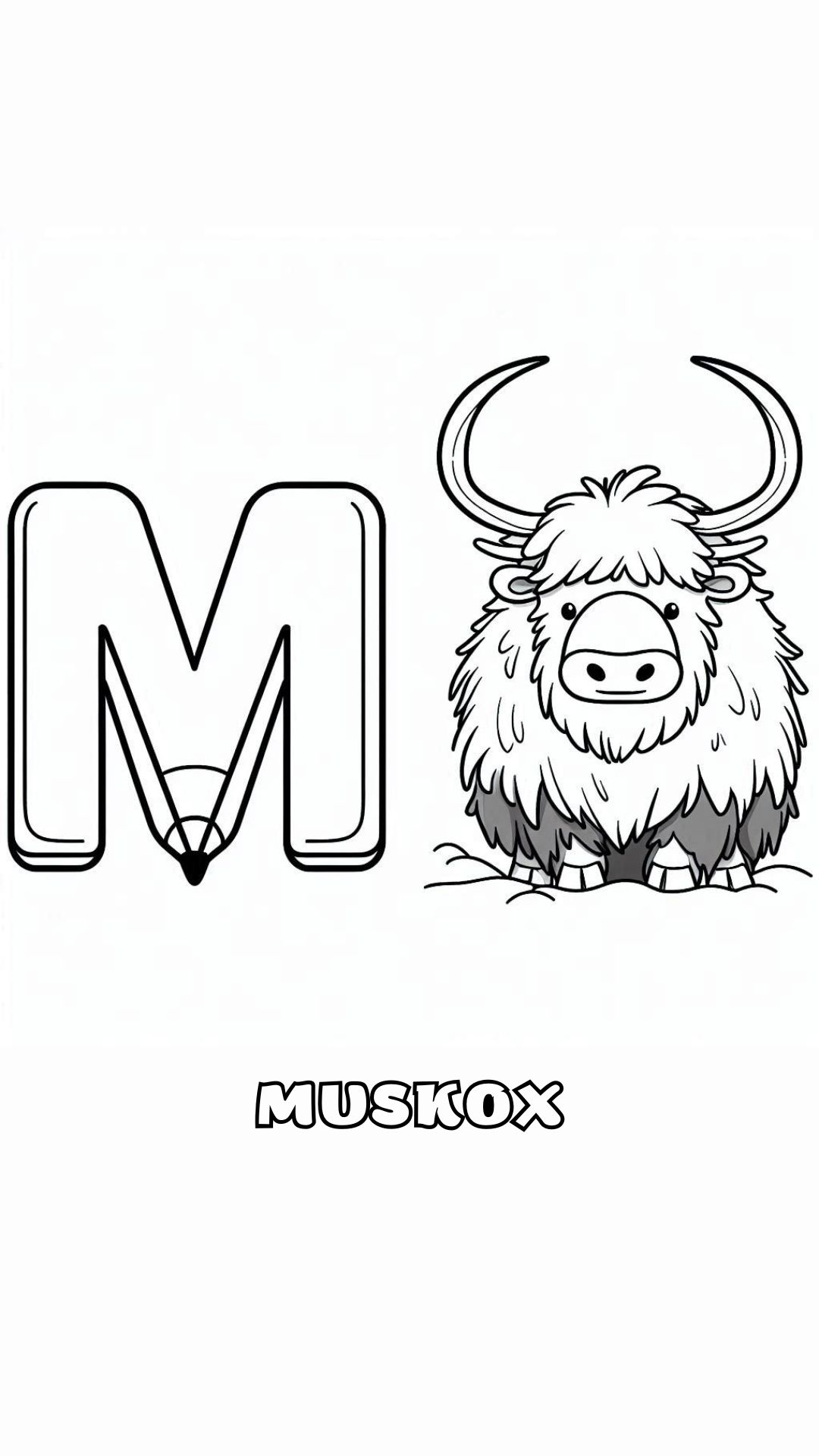 Letter M kleurplaat – Muskox