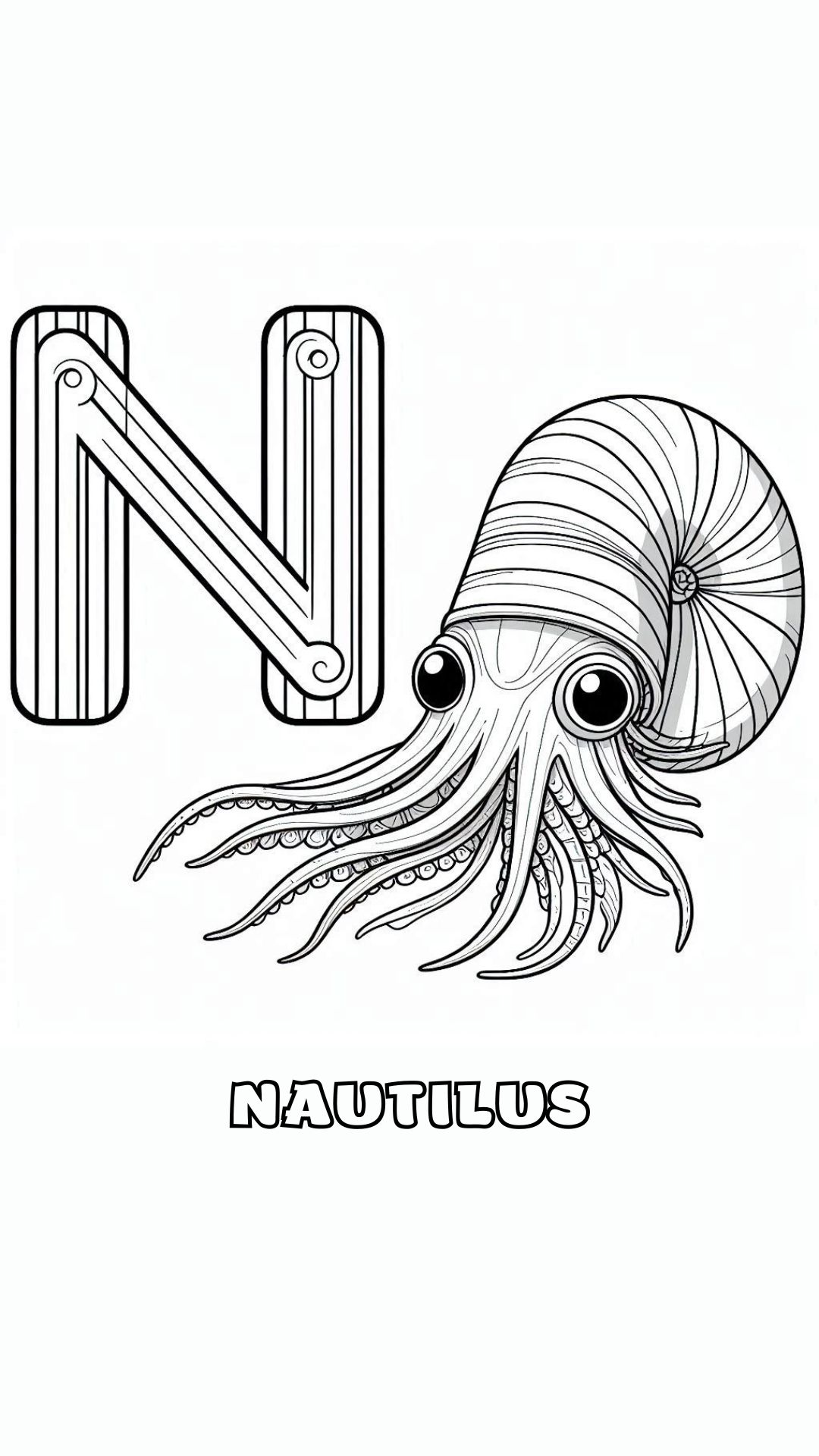 Letter N kleurplaat – Nautilus