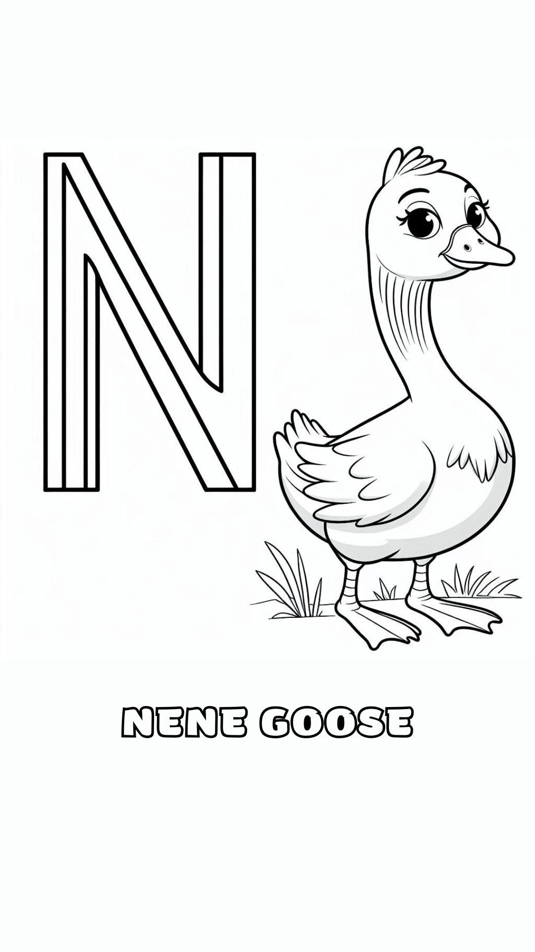 Letter N kleurplaat – Nene Goose