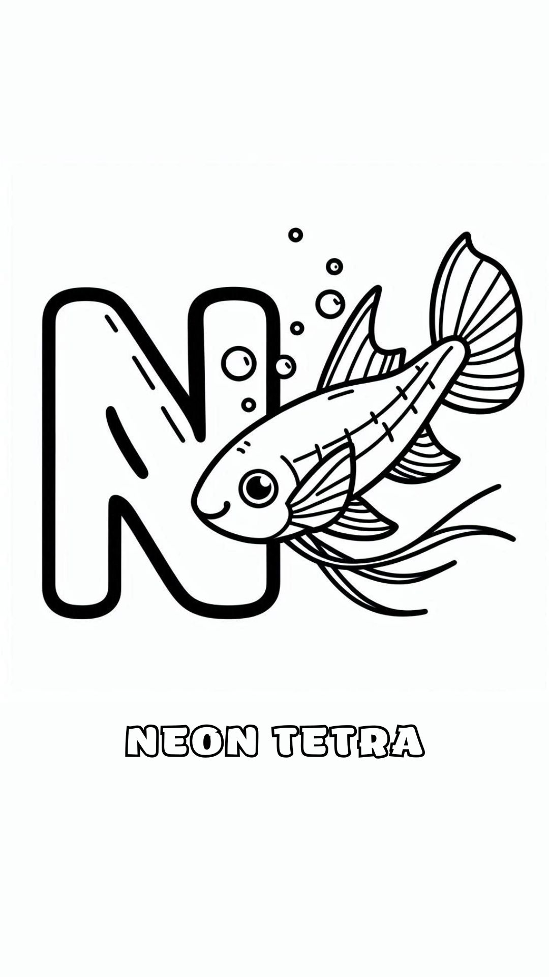 Letter N kleurplaat – Neon Tetra