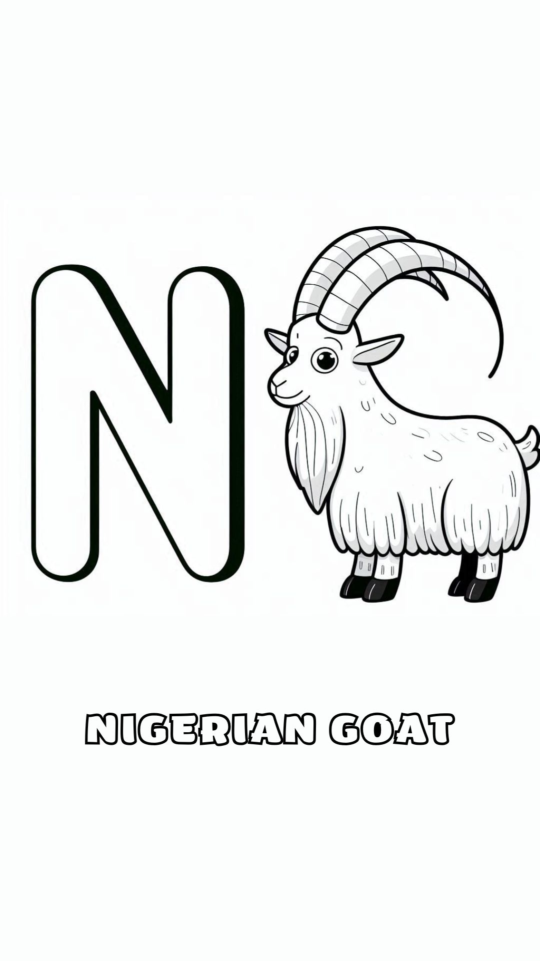 Letter N kleurplaat – Nigerian Goat