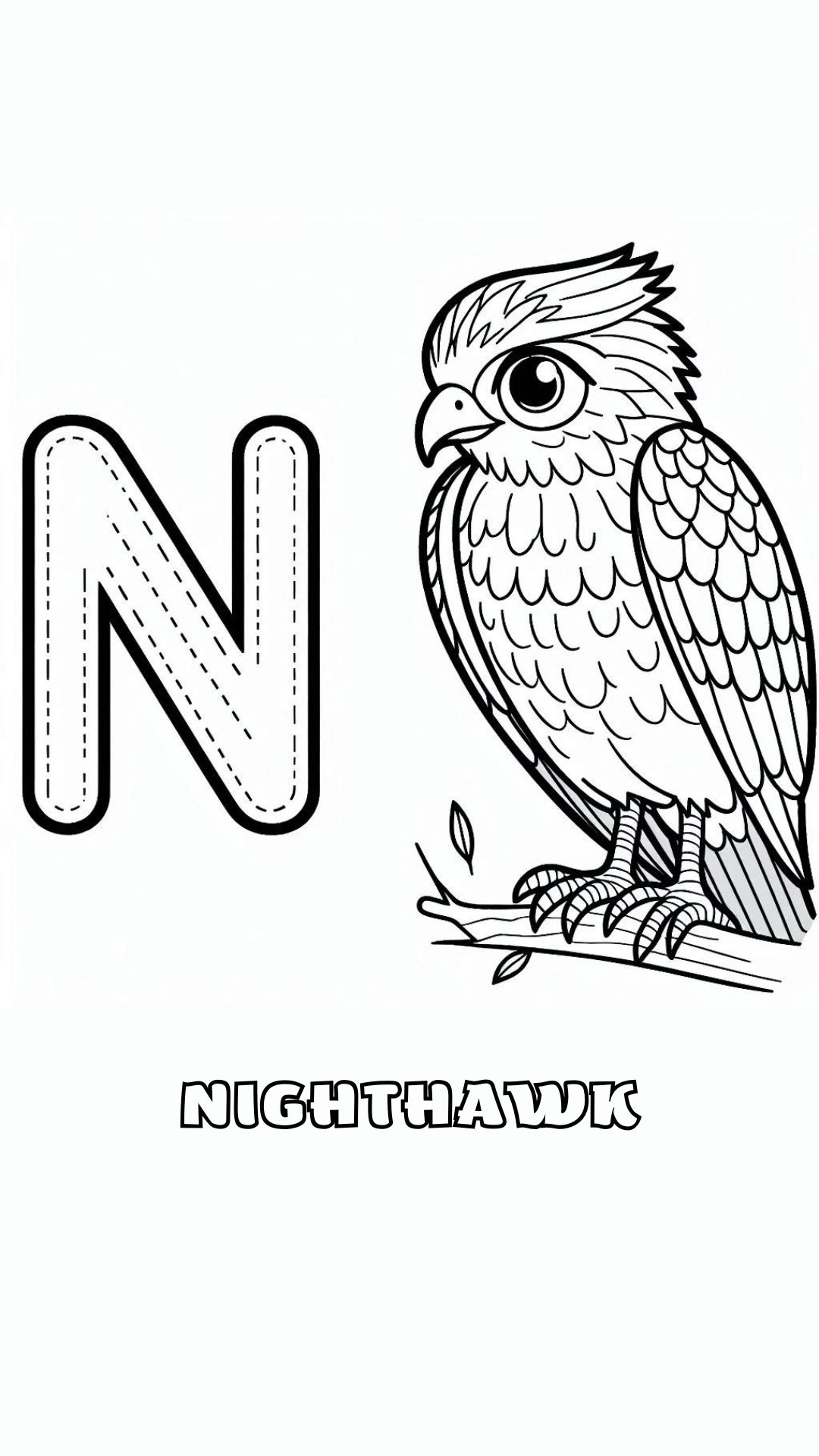 Letter N kleurplaat – Nighthawk