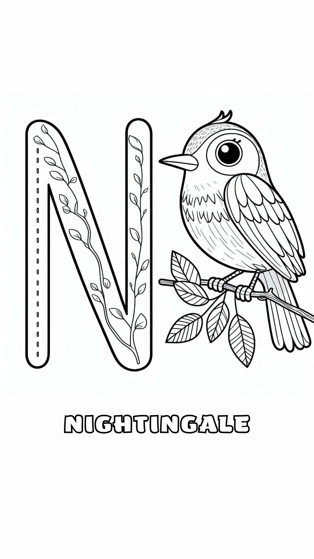 Letter N kleurplaat – Nightingale