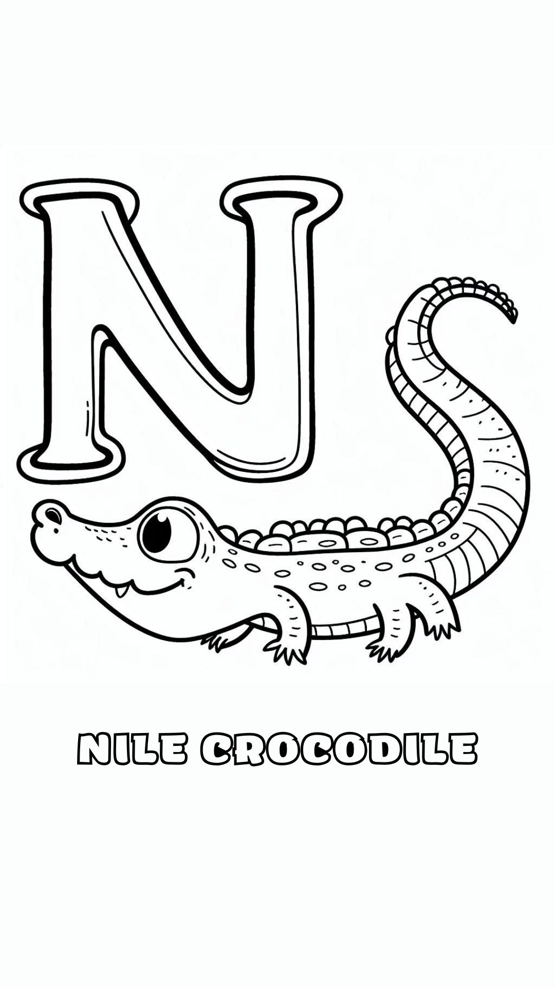 Letter N kleurplaat – Nile Crocodile